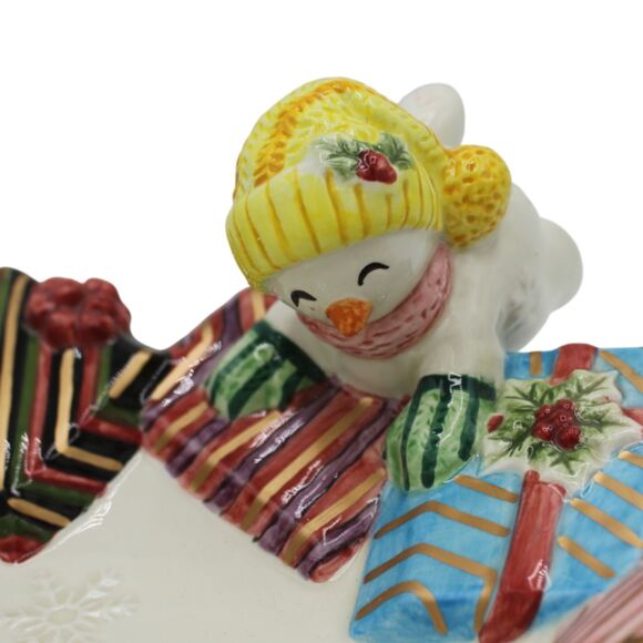 Vintage Fitz and Floyd Holiday Snowman Frosty Folks Serving Candy Dish 11” - Picture 4 of 8